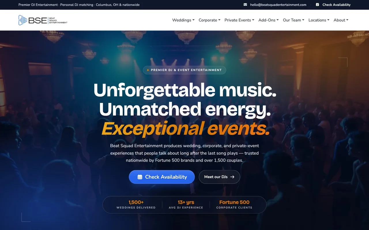 Beat Squad Entertainment — a website built by Made by Velocity, shown on desktop